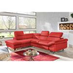 Hoekbank Waiho kunstleer - Cinnabar rood - Longchair vooraanzicht links - Relaxfunctie - Slaapfunctie - Opbergruimte