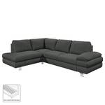 Ecksofa Wasillas Webstoff Anthrazit - Longchair davorstehend links - Schlaffunktion - Bettkasten