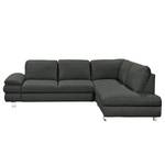 Ecksofa Wasillas Webstoff Anthrazit - Longchair davorstehend rechts - Schlaffunktion - Bettkasten