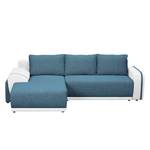 Ecksofa Westford (mit Schlaffunktion & 2 Hocker) - Kunstleder / Strukturstoff - Weiß / Petrol - Longchair davorstehend links