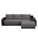 Ecksofa Westford (mit Schlaffunktion & 2 Hocker) - Kunstleder / Strukturstoff - Schwarz / Grau - Longchair davorstehend rechts