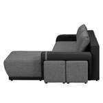 Ecksofa Westford (mit Schlaffunktion & 2 Hocker) - Kunstleder / Strukturstoff - Schwarz / Grau - Longchair davorstehend rechts