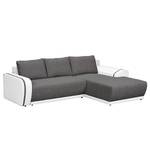 Ecksofa Westford (mit Schlaffunktion & 2 Hocker) - Kunstleder / Strukturstoff - Weiß / Grau - Longchair davorstehend rechts