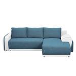 Ecksofa Westford (mit Schlaffunktion & 2 Hocker) - Kunstleder / Strukturstoff - Weiß / Petrol - Longchair davorstehend rechts