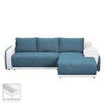 Ecksofa Westford (mit Schlaffunktion & 2 Hocker) - Kunstleder / Strukturstoff - Weiß / Petrol - Longchair davorstehend rechts