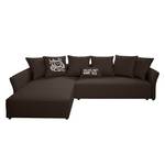 Ecksofa Wings Casual (mit Schlaffunktion) - Webstoff - Braun - Longchair davorstehend links - 7 Kissen