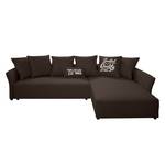 Ecksofa Wings Casual (mit Schlaffunktion) - Webstoff - Braun - Longchair davorstehend rechts - 7 Kissen