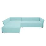 Ecksofa Wings Casual (mit Schlaffunktion) - Webstoff - Himmelblau - Longchair davorstehend links - 6 Kissen