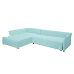 Ecksofa Wings Casual (mit Schlaffunktion) - Webstoff - Himmelblau - Longchair davorstehend links - 6 Kissen