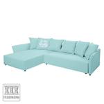 Ecksofa Wings Casual (mit Schlaffunktion) - Webstoff - Himmelblau - Longchair davorstehend links - 6 Kissen