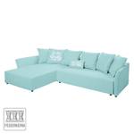 Ecksofa Wings Casual (mit Schlaffunktion) - Webstoff - Himmelblau - Longchair davorstehend links - 7 Kissen