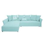 Ecksofa Wings Casual (mit Schlaffunktion) - Webstoff - Himmelblau - Longchair davorstehend links - 7 Kissen