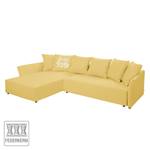 Ecksofa Wings Casual (mit Schlaffunktion) - Webstoff - Maisgelb - Longchair davorstehend links - 6 Kissen