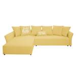 Ecksofa Wings Casual (mit Schlaffunktion) - Webstoff - Maisgelb - Longchair davorstehend links - 7 Kissen