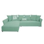 Ecksofa Wings Casual (mit Schlaffunktion) - Webstoff - Mint - Longchair davorstehend links - 7 Kissen