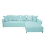 Ecksofa Wings Casual (mit Schlaffunktion) - Webstoff - Himmelblau - Longchair davorstehend rechts - 7 Kissen