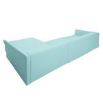 Ecksofa Wings Casual (mit Schlaffunktion) - Webstoff - Himmelblau - Longchair davorstehend rechts - 7 Kissen