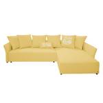 Ecksofa Wings Casual (mit Schlaffunktion) - Webstoff - Maisgelb - Longchair davorstehend rechts - 7 Kissen