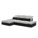 Ecksofa Wonder Microfaser / Webstoff Schwarz / Hellgrau - Ottomane davorstehend links