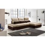 Ecksofa Wonder Microfaser / Webstoff Braun / Cappuccino - Ottomane davorstehend rechts