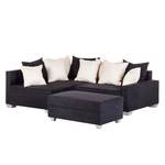 Ecksofa Venus Microfaser Schwarz - Ottomane davorstehend links - Mit Hocker