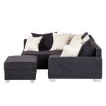 Ecksofa Venus Microfaser Schwarz Ottomane davorstehend links Mit Hocker