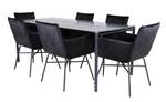 Pelle ensemble table, table noir et 6 Noir - Bois massif - 90 x 75 x 190 cm