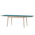 Table extensible Arvid Chêne partiellement massif - Bleu pétrole - Largeur : 122 cm - Chêne clair