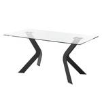 Eettafel Sarinna glas/roestvrij staal - Helder glas/zwart - 180x90cm