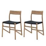 Chaises Fleek Coton / Chêne massif - Blanc - Noir - Lot de 2 - Sans accoudoirs