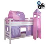 Letto a castello Beni Legno fassello di faggio/Bianco - Set di tessuti rosa e fucsia a cuori