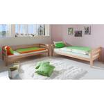 Letto per bambini Beni Legno massello di faggio - Laccato al naturale/Tessuto verde-arancione - Con scivolo, scaffale, tunnel e taschino