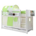 Lit superposé Marcel II Pin massif Vert / Beige Avec tunnel, 2 matelas et sommiers à roulettes