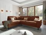 Sage Ecksofa mit Ottomane in Cord-Stoff Rubinrot - Armlehne beidseitig montierbar - Ecke davorstehend links - Ottomane davorstehend links