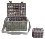 Picknickkorb Folldal Beige - Grau - Violett - Massivholz - Holzart/Dekor - 40 x 25 x 28 cm