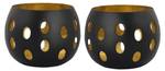 Teelichthalter 2-teilig Florina Schwarz - Gold - Metall - 13 x 9 x 13 cm