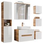 Badezimmer Komplett-Set HGl. weiß Eiche Weiß - Holzwerkstoff - 180 x 200 x 46 cm