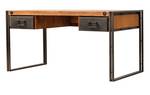 Bureau en acacia métal 2 tiroirs Marron - En partie en bois massif - 150 x 74 x 80 cm