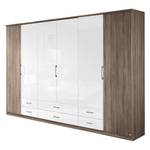 Schuifdeurkast Arona Havanna eikenhouten look/hoogglans wit - kastbreedte: 271cm - 6-deurs