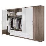 Schuifdeurkast Arona Havanna eikenhouten look/hoogglans wit - kastbreedte: 271cm - 6-deurs