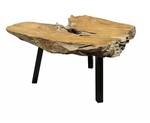 Table Basse Racine Teck Pieds métal noir Marron - Bois massif - 90 x 40 x 80 cm