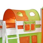 Spielbett Kenny Massivholz Kiefer - Inklusive Rutsche, Turm & Textilset - Weiß lackiert - Grün / Orange