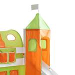 Spielbett Kenny Massivholz Kiefer - Inklusive Rutsche, Turm & Textilset - Weiß lackiert - Grün / Orange