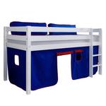 Letto rialzato Alex Legno massello di faggio laccato bianco - Con tenda blu/rosso