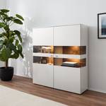 Highboard Anzio Mat wit/Knoestig notenboomhout - Met verlichting