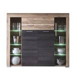 Highboard Bang inkl. Beleuchtung - Nussbaum-Satin/Dunkelbraun-Touchwood Dekor