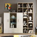 Highboard Eularia I (incl. verlichting) hoogglans wit/grof gezaagde licht eikenhouten look