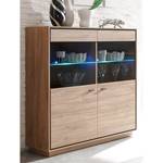 Hoge kast Malpas I: Stirling eikenhouten Bruin - Plaatmateriaal - Glas - 121 x 131 x 41 cm