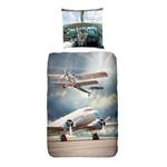 Jersey-Bettwäsche Airplanes Baumwollstoff - Mehrfarbig - 135 x 200 cm + Kissen 80 x 80 cm