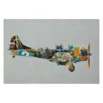 Impression d’art Flugzeug colorful II Turquoise - Blanc - Textile - 60 x 90 x 3.8 cm